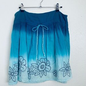 Solitaire Blue Ombré Floral Embroidered Circle Skirt - Size L